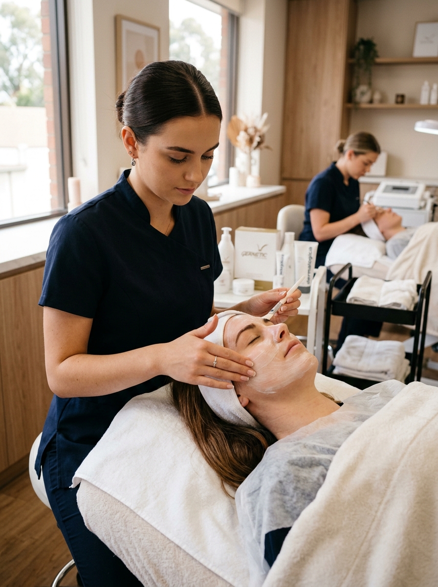 Student performing a facial treatment at Helderberg School of Beauty, Somerset West